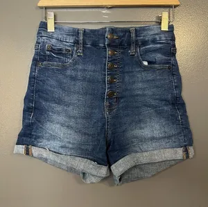 Aeropostale Mom Shorts Womens 6 Blue Denim Super High Rise Cuffed Button Fly thumbnail 1