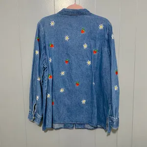 The Quacker Factory Vintage Strawberry Embroidered Denim Full Zip Jacket XL thumbnail 5