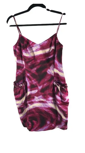 BCBG Max Azria Tie-Dye Spaghetti Strap Dress Pockets Rhinestones 6 Pink Purple thumbnail 1