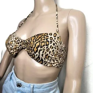 Victorias Secret Leopard Print Halter Bikini Top Tie Back Swimwear size medium thumbnail 1