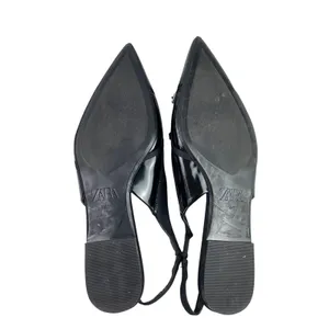 Zara Women's Black Faux Leather Pointed Toe Slingback Buckle Flat Sandals Size 9 thumbnail 4