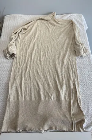 FP Beach Free People Cotton Linen Turtleneck Midi Dress Oatmeal Beige Small thumbnail 1