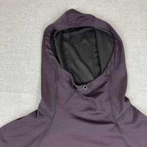 Athleta Hoodie Womens Small Purple Striped High Neck Pullover Thumbholes Knit thumbnail 3