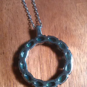 Green Color Simulated Opal Resin Stainless Steel Pendant Necklace thumbnail 6