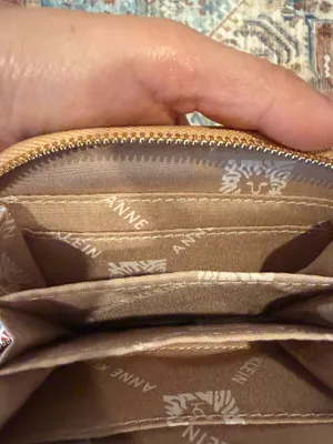 Anne Klein Beige Zip-Around Wallet Card Case w/ Gold Tone Chain Clip, Pockets thumbnail 7