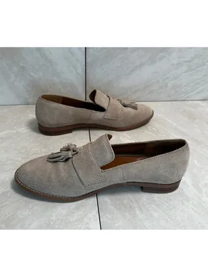Franco Sarto taupe tasseled kiltie fringe suede loafers 8.5 preppy old money thumbnail 4