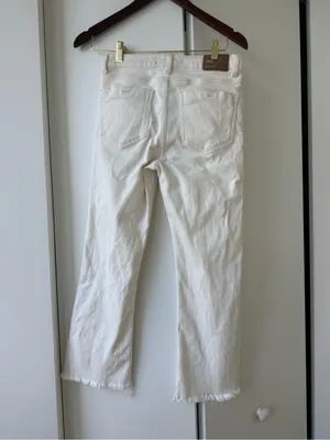 Zara white cropped flare jeans with a raw, frayed edge hemline thumbnail 2