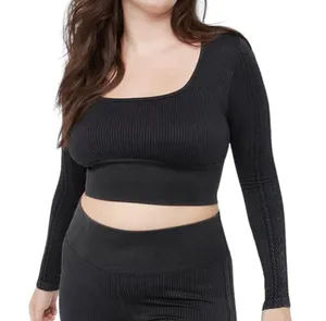 Aerie New Offline Seamless Square Neck Cable Long Sleeve Crop Top Size Large thumbnail 1