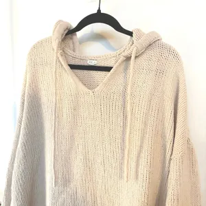 Aerie Crochet Chenille Cream Knit Hoodie Sweater Soft Cozy Oversized Boho Medium thumbnail 2
