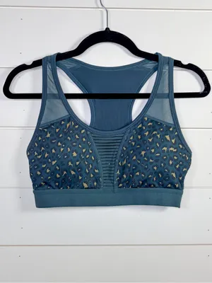 Zyia Teal Blue Leopard Bomber Bra, EUC, Size Medium thumbnail 3