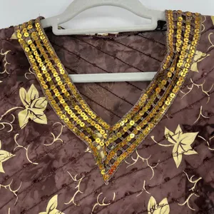 Y2K Boho Sheer Sequin Top Sz M Stevie Nicks Festival Embroidered Brown Indie thumbnail 3