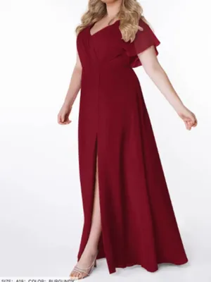 Azazie Women's Rylee Dress Burgundy A-Line Pleated Chiffon Surplice Neck Keyhole thumbnail 3