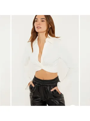 Cinq a Sept Cropped McKenna Twist Front Top Size XS in Ivory thumbnail 4