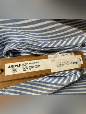 SKIMS NWT Crop Poplin Sleep Camisole In‎ Cadet Stripe Blue Size XL MSRP $44 thumbnail 7