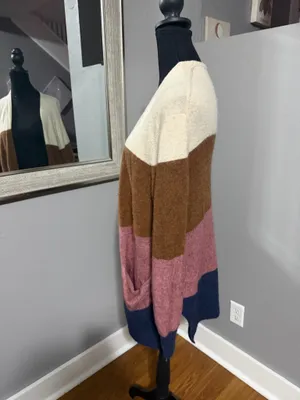 Madewell Kent Merino Alpaca Blend Colorblock Open Soft Cozy Preppy Cardigan Small. thumbnail 3