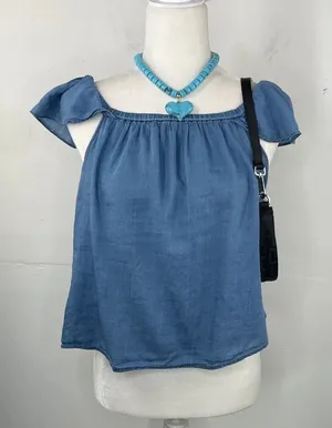 Madewell Chambray Blue Off-Shoulder Top peasant style 100% Cotton size Small thumbnail 1