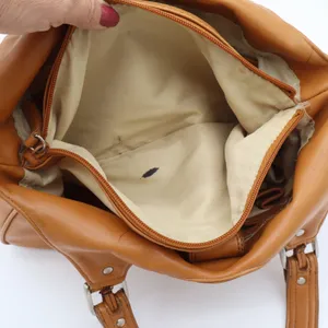 Nine West Shoulder Bag Womens Medium Tan Faux Leather Multi Pocket Satchel Good thumbnail 9