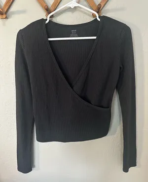 Aerie cropped wrap sweater charcoal thumbnail 1