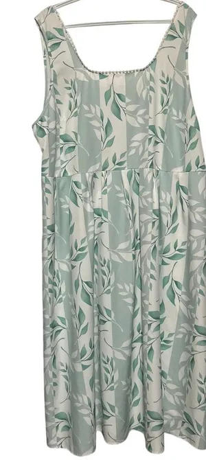 Women’s White Green Mint Leaf Print Sleeveless Square Neckline‎ Dress Size 2XL thumbnail 1