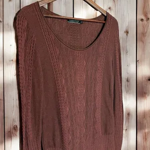 Peruvian Connection Cable Knit Sweater‎ | Womens Small | Brown 100% Pima Cotton thumbnail 3