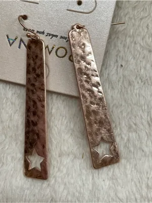 Hammered Rose Gold Star Cutout Drop Earrings thumbnail 4