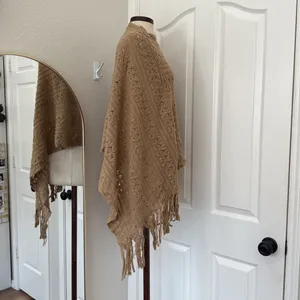 Cableknit fringe poncho Tan Size L thumbnail 8