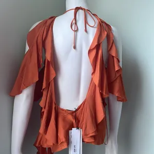 NEW Zara Orange Satin Ruffle Draped Off Shoulder Tank Top Blouse Small thumbnail 12