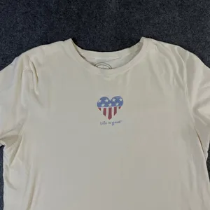 Life is Good Womens Cream Patriotic American Flag Heart Graphic T-Shirt Medium thumbnail 7