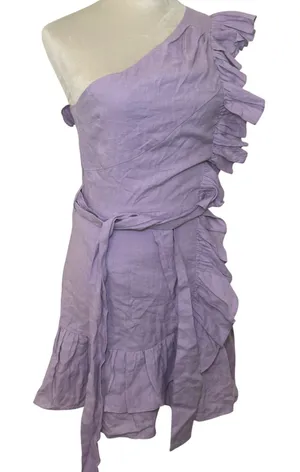 Karlie Womens Lavender One Shoulder Ruffle Linen Blend Mini Dress Size Small thumbnail 1