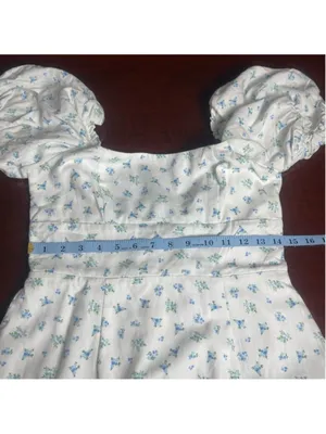 Altar’d State “Shianna” White Blue Ditsy Floral Puff Sleeve Mini Dress Size M thumbnail 7