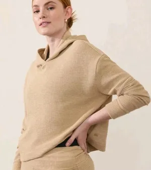 Athleta Waffle Crop Oversized Hoodie Beige Large thumbnail 1