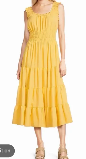 Alex Marie Bentley pebble crepe scoop neck Sleeveless Yellow Tiered Dress medium thumbnail 1