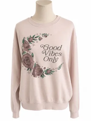 Awake Good Vibes Only Floral Graphic Crewneck Sweatshirt - Blush thumbnail 1
