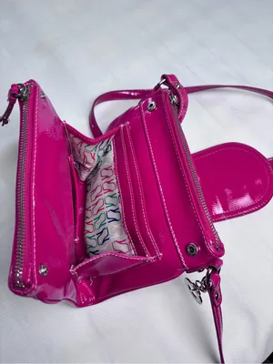 Nine West Hot Pink Patent Leather Crossbody Bag Purse Y2K Vibe shoe-print lining thumbnail 4