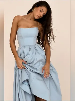 House of CB Audrey Tuscan Blue Midi Strapless Dress thumbnail 5