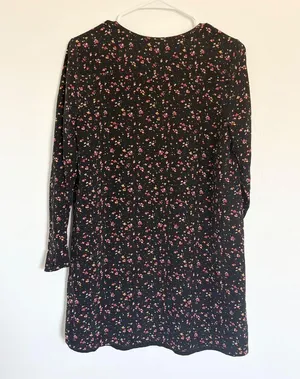 Madewell et Sézane Floral Print Long Sleeve Mini Dress Black Size S thumbnail 3
