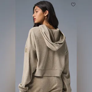 Alo Yoga NWT Muse Hoodie Ribbed in Gravel Heather Size S thumbnail 2