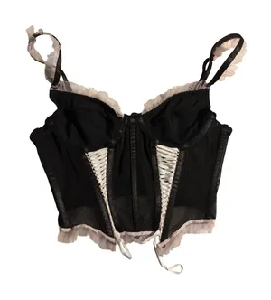 Spencer's Corset Top Goth Black Pink Lace Up Ruffle Trim NWT Small thumbnail 1
