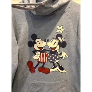 Disney Parks Mickey Minnie Americana Cowl Neck Hoodie Blue Womens L USA Flag‎ thumbnail 2