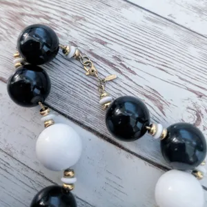 Vintage Monet Necklace Chunky Statement Black, White, Gold Tone thumbnail 7