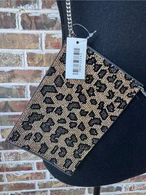 Leopard Rhinestone Crossbody Phone Bag Wallet Purse ID Pocket Silver Chain thumbnail 8