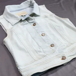 Pilcro and the Letterpress Denim Vest Women Medium Light Wash Blue Stretch Crop thumbnail 7
