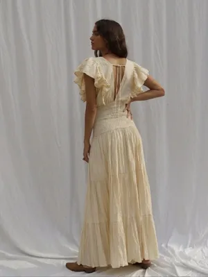 NWT Jen's Pirate Booty Purple Rain Maxi in Natural Ivory V-neck Tiered Dress M thumbnail 4