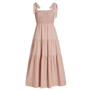 En Saison Smocked Tiered Midi Dress Tie Strap Casual Pink Size S‎ thumbnail 3