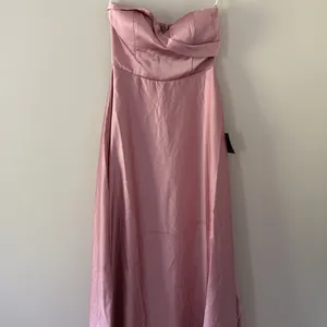 Lulus Maxi Dress Real Romantic Light Rose Pink Satin Strapless Flowy Size S thumbnail 15