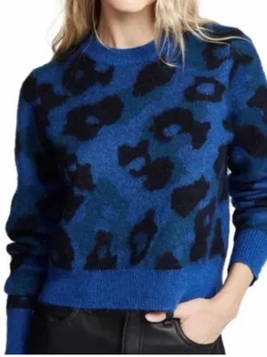Rag & Bone Blue Leopard Print Mohair Sweater Size Small thumbnail 1