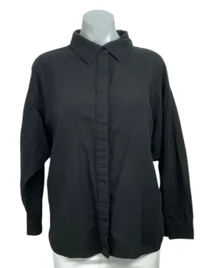Topshop Womens Black Oversized Relaxed Long Sleeve Boyfriend Button Down Shirt 2 thumbnail 1
