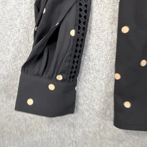 Ann Taylor Women's Medium Black Beige Polka Dot V-Neck Blouse Top Lace Trim New thumbnail 9