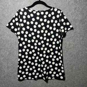 Ann Taylor Top Modal Cotton Black White Polka Dot Scoop Neck Short Sleeve M‎ thumbnail 6