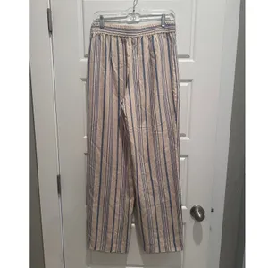Zara Beige Blue Striped High Waist Pull on Trouser‎ Pants Size Medium thumbnail 4